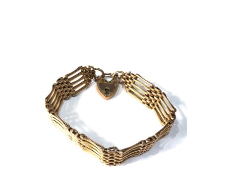9ct gold antique fancy gate bracelet w/ heart padlock clasp weight 16.2g 