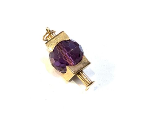 9ct gold faceted glass lamp sphere pendant / charm measures approx 3cm drop by 1.3cm wide weight 6.2g 