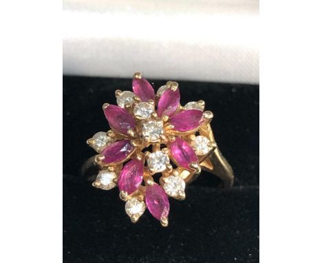 14ct gold ruby &amp; diamond fancy cocktail ring weight 4.8g 