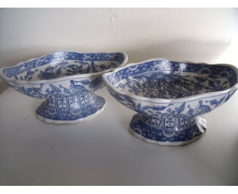 Pair of Chinese ceramic bowls on raised bases (25cm x 16cm x 11cm high) 