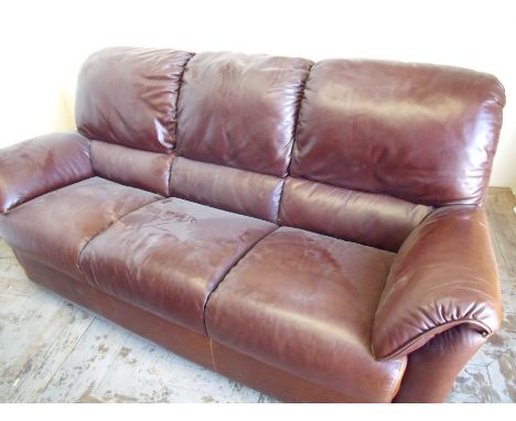 Natuzzi Italian brown leather three seat sofa (width 210cm)