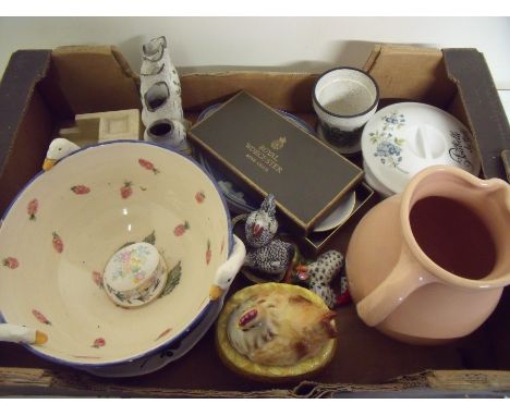 Selection of various decorative ceramics, large decorative bowl, figure of chickens, Royal Worcester dishes etc 