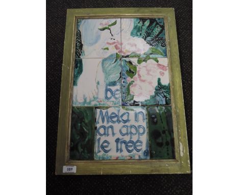 A decorative tile picture by Maggie Angus Berkenwitz, framed by Josefina De Vasconcellos