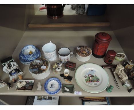 A selection of 19th century and later miscellaneous and objet d'art including plate postal box, Fairing miniature animal figu