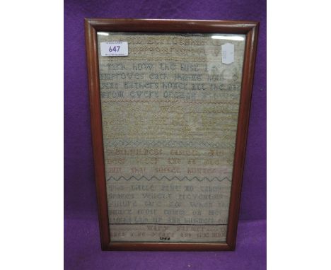 An 18th/19th century sampler of script form for Mary Farmer, dated for 1736 and 1860
