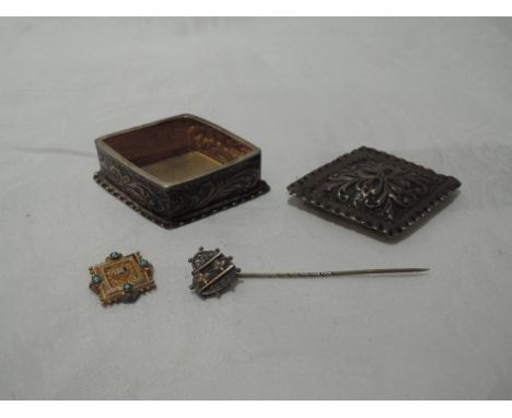 A small Victorian silver patch box of diamond form having push on lid with frilled rim and moulded decoration, Birmingham 189