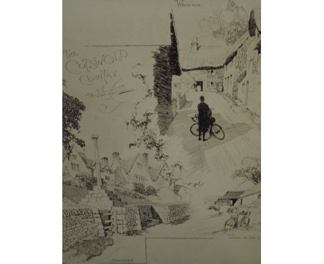 A pen and ink sketch, Frank Patterson, The Cotwold Country Cycling, signed and dated 1929, 13in x 11inCONDITION REPORTFramed 