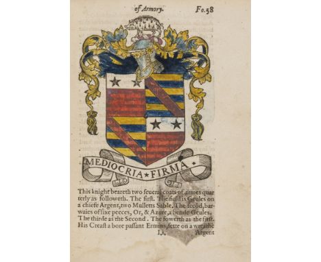 Heraldry.- [Legh (Gerard)] The Accedens of Armory, woodcut pictorial title, folding plate, arms and illustrations within text