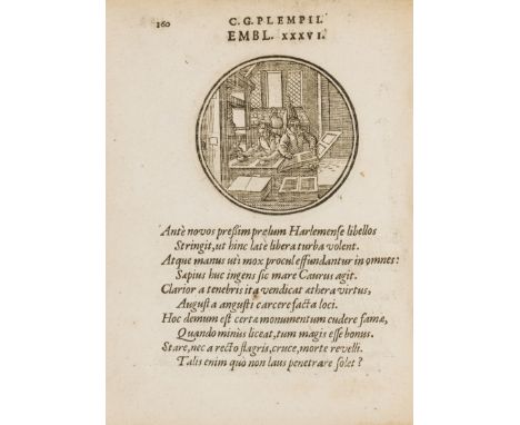 Emblemata.- Plempius (Cornelius Giselberti) Monogrammon, 2 parts in 1, first title with woodcut printer's device, 2nd part wi