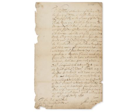 Jacobite escape.- Trevor (Thomas, first Baron Trevor, jurist, bap. 1658, d. 1730) Pardon of Peirce Rowe for aiding the escape