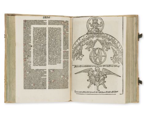 Bible, Latin.- Biblia Latina cum postillis Nicolai de Lyra et expositionibus Guilelmi Britonis, 4 vol., mixed edition, double