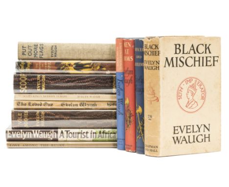 Waugh (Evelyn) Black Mischief, map frontispiece, spotting to fore-edge, bookplate to pastedown, slight shelf lean, jacket spi