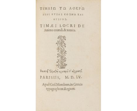 Anacreon. Anacreontis et Aliorum Lyricorum aliquot poëtarum Odæ, 2 parts in 1, collation: A-G8 H6; A-B8 C10 D2, text in Greek