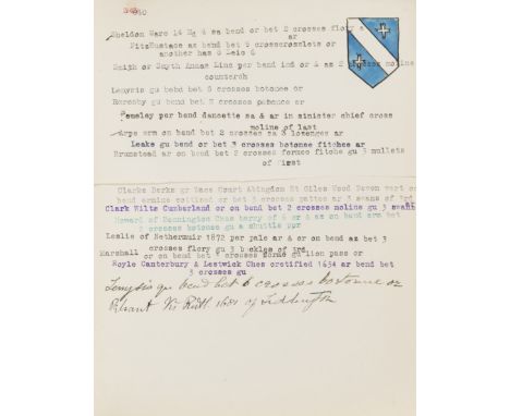 Cope (Emma Elizabeth, genealogist, wife of  John Hauteville Cope, 1860-1949) [Compilations of blazons], 18 vol., pen and ink 