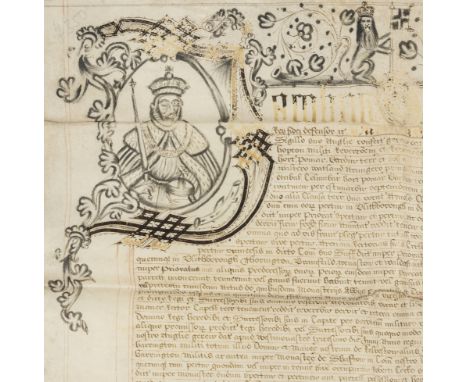 James I & VI (King of England, Scotland and Ireland, 1566-1625) Letters patent with fine initial letter portrait in grey wash