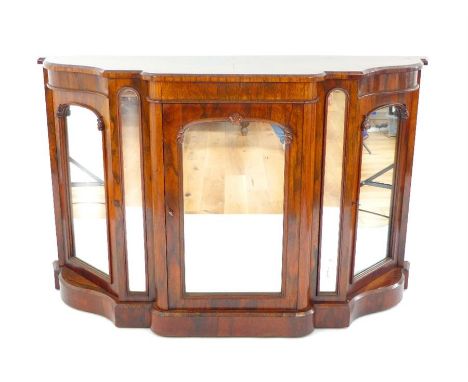Early Victorian Rosewood serpentine front Credenza, original mirror doors & mirrored panel's c.1840, acanthus decoration, 145