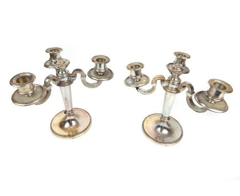A pair of Christofle France silver plated three branch candelabra 19cm h (2)