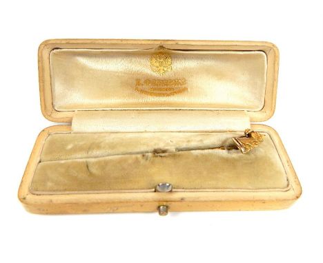 A rare Karl Faberge Russian gold stick pin of a horse's head, (in original box)