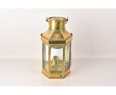 A Bullpit & Sons Brass Ship's Lantern, dated 1913, stamped to the burner, complete with burner, 40cm excluding handle