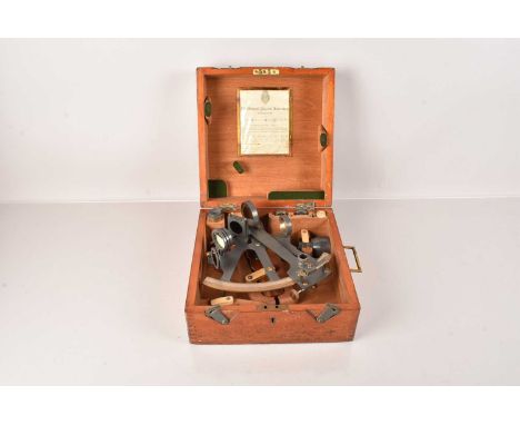 A Military Issue Sextant by H.Hughes & Son Ltd, marked 20751 and with a Broad Arrow, with certificate from the National Physi