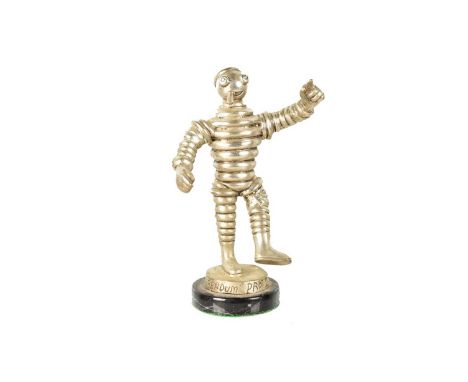 An Early French Michelin Man 'Bibendum Protégé' Mascot, circa 1913, nickel plated bronze, 24cm H excluding basegenerally good