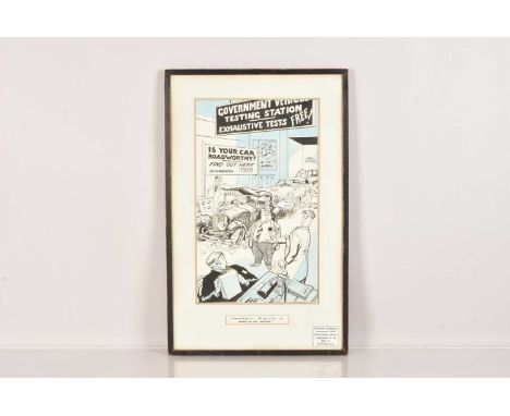 (ar) Joseph Lee (1901-1975), Original Motoring Cartoon, ink and pencil drawing, ''Congratulations, Sir! The bet so far… one h