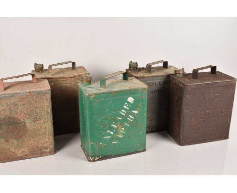 Three Esso two Gallon Petrol Cans, together with two MP Motor Spirit Cans (5)