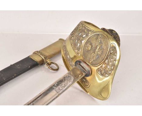A 1919 Pattern Style British RAF Dress Sword, with Crown Eagle Motif to the hand guard, etched blade, complete with scabbard,