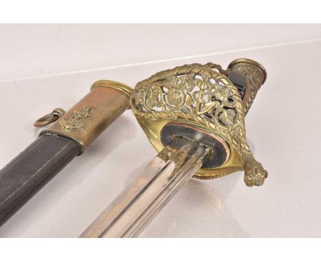 A French 1845 Pattern Style Officer's Sword, having anchor to the pierced design of the hand guard, two small star stamped to