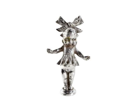 A Vintage Car Mascot of a Young Girl, marked ARY'S to the reverse, having large bow in her hair, 16cm H
