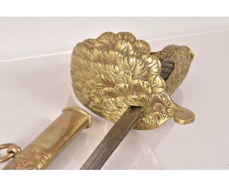 A Spanish Officer's blade by Toledo, having bird pommel, with feather design to the guard, with 81cm long single fullered, et