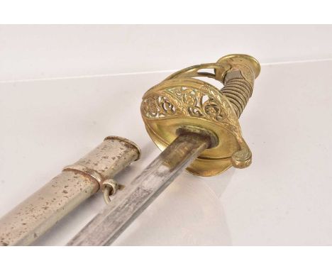 An 1845/55 French Warrant Infantry Sword, having brass guard and pommel, with horn and wire grip, complete with single fuller