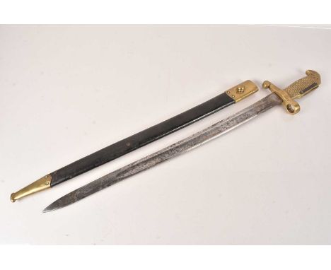 A US 1870 Navy Yataghan, having a shaped brass handle, stamped 'GGS', with single fullered, single edged blade, complete with