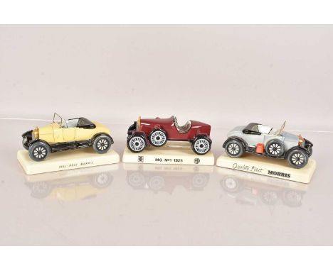 Three Carton Ware Ceramic Car Models, comprising Bull-Nose Morris, MG No1 1925 and a ''Quality First'' Morris (3)