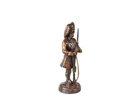 A Bronze Scottish Highlander Car Mascot, unnamed, 16cm H