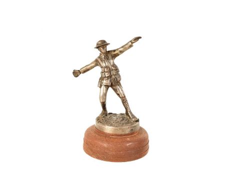 The Bomber' Car Mascot, by Sidney Wilkinson, Birmingham, depicting a Tommy Throwing a Hand Grenade, marked 'Copyright SW' to 