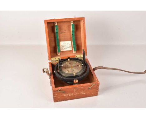 A Vintage WWII Period Ship's Compass/Bearing Plate, in original fitted case, with stamp and label to the inner part of the li