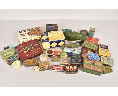 An assortment of Vintage Advertising Tins, to include Mazawattee Tea, McVities & Prices, Singer, Cadburys Milk Tray, Rowntree