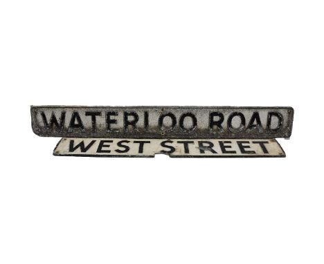 Two Vintage Road Signs, for 'Waterloo Road' and 'West Street', both marked 'Stockport' to the lower edge (2)