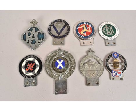 A group of eight  Car badges, to include 100th Anniversary Bullnose Morris, Royal East African Automobile Association, RAC, H