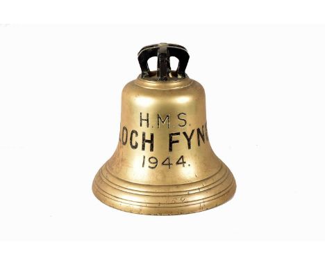 H.M.S Loch Fyne, 1944, Ship's Bell, from the WWII Loch-Class Frigate, with brad arrow to the reverse, 31.5cm H