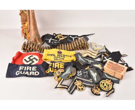 An assortment of various items, to include a Royal Artillery Bugle, a Civil Defence Corps (welfare) armband, two Fire Guard a