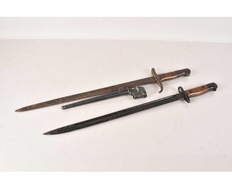 A 1907 Pattern Bayonet by Wilkinson, together with a No.4 Pig Sticker, and a reproduction bayonet (parcel) no postage for thi