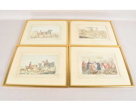 A set of four Hunting etchings, after Hy Alken, entitled 'Fox Hunters Toast', 'Fox Hunting Death…Who: Whoop', 'Running into a