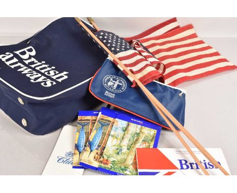 A British Airways Satchel, together with a British Airways Ticket Wallet with a selection of tickets, four menus, a napkin, a