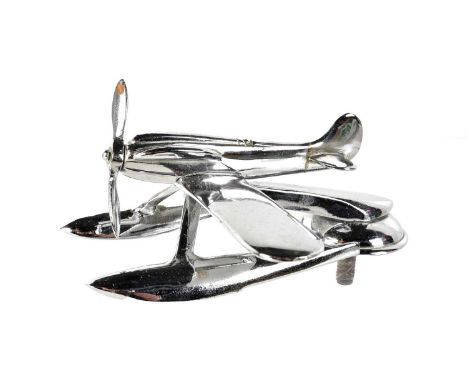 A Chrome Plated 'Schneider Trophy Seaplane' Car Mascot, in the form of the 1929 Supermarine Float Plane, stamped 'Desmo' to t
