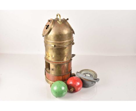 A Ship's Binnacle, having No.2468 K.S Compass, PATT.0188A, with wood and brass construction, missing metal brackets for eithe