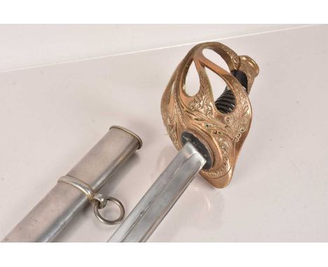 A French Cavalry 1896 Pattern Style sword, having heavy brass guard, with straight single fuller blade, with inscription to t