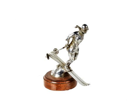 Riley Skilady, c1931-1937, bronze, chrome plated, stamped 'Riley Skilady Pat.759377, on wooden stand, 13.5cm H