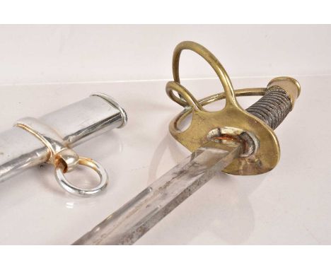 A US Civil War Light Cavalry Style Sabre, with single piece brass hand guard and pommel, 90cm long blade, with chromed scabba